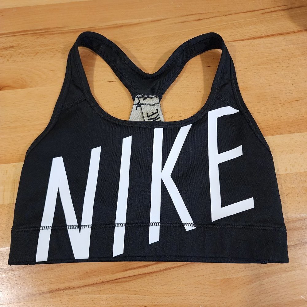 Nike Racerback Crisscross Strappy Sports Bra Black White LOGO Front sz XS - Picture 8 of 11